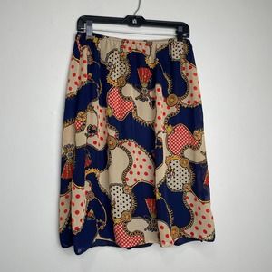 Retro Vibe Colorful Knee Length Patterned Slip Skirt Tan Navy Red 40